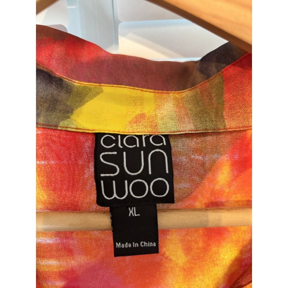 CLARA SUN WOO Tunic XL Abstract Semi Sheer Tuxedo Hem Artsy - Picture 2 of 9